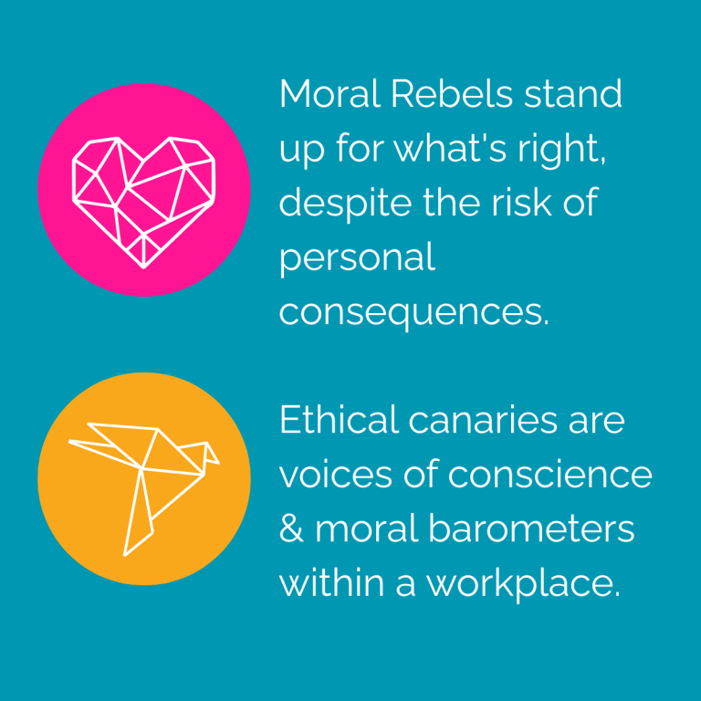 Moral Rebels stand up for what's right, despite personal consequences. Ethical canaries are voices of conscience & moral barometers at work